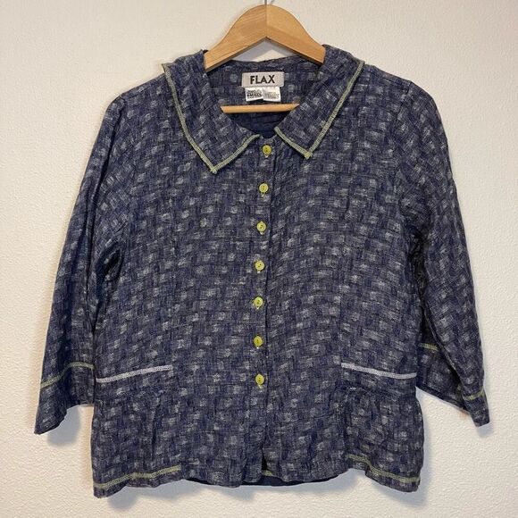 Flax Blue 3 Piece Linen Set - Capris, Tank, Cardigan Size Small - Picture 1 of 16